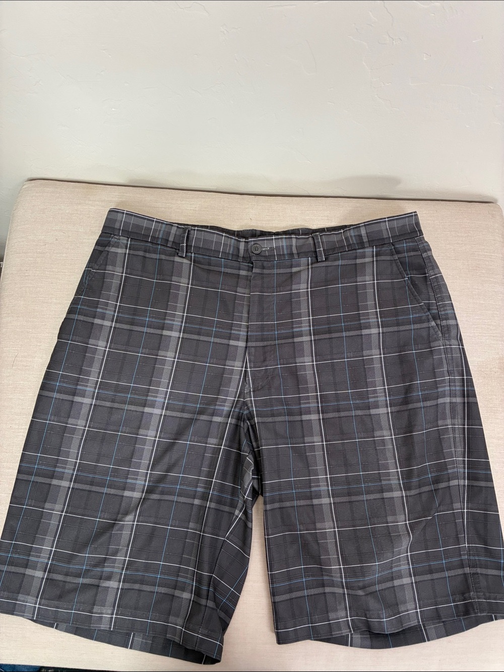 Kirkland Signature Gray Plaid Shorts with Blue Accent